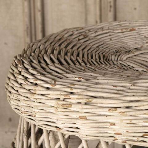 #53355 Vintage White Woven Wicker Rattan Stool image 7