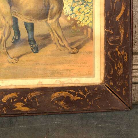 #53404 Antique Framed Lithograph of Girl & Dog image 5