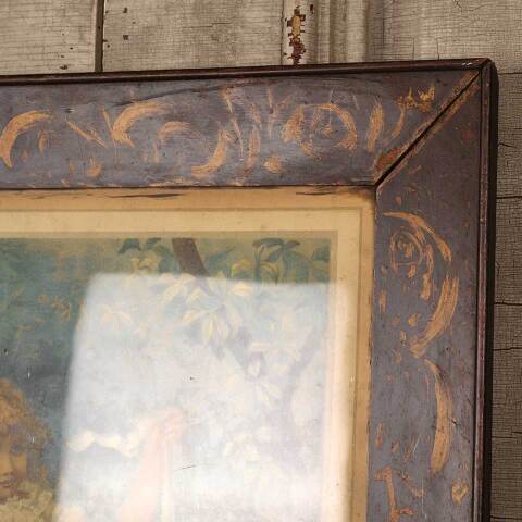 #53404 Antique Framed Lithograph of Girl & Dog image 7