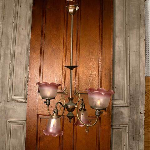 #53446 Salvaged Antique Gas & Electric Chandelier image 2