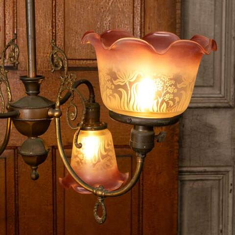 #53446 Salvaged Antique Gas & Electric Chandelier image 4
