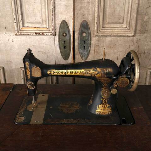 #53479 Antique Singer Sewing Machine & Stand image 5