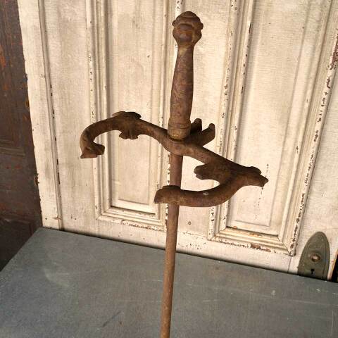 #53568 Antique Cast Iron Fireplace Tool Set Stand image 3