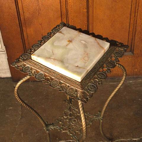 #53632 Antique Brass Plant Stand with Marble Top image 5