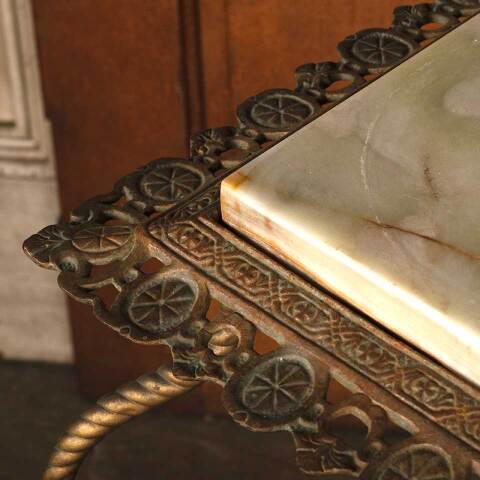 #53632 Antique Brass Plant Stand with Marble Top image 7