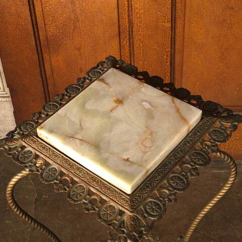 #53632 Antique Brass Plant Stand with Marble Top image 8