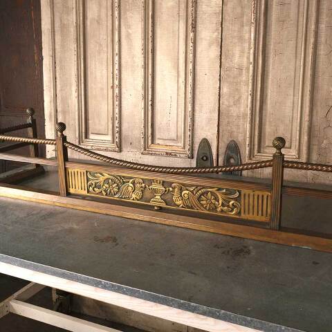 #53637 60x12 Antique Ornate Brass Fireplace Fender image 2