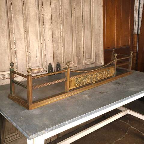 #53637 60x12 Antique Ornate Brass Fireplace Fender image 4