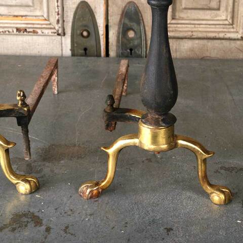 #53818 Pair of Vintage Brass & Cast Iron Andirons image 3