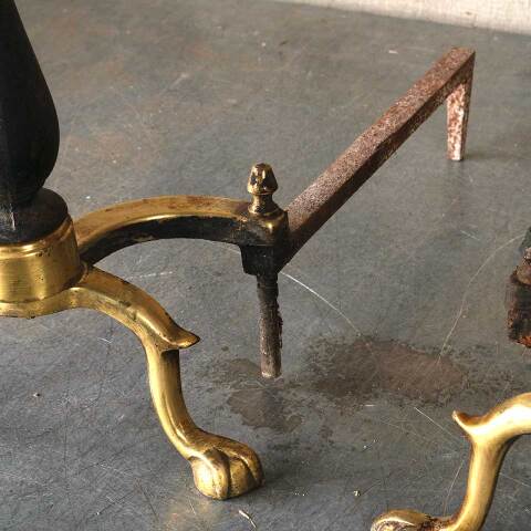 #53818 Pair of Vintage Brass & Cast Iron Andirons image 4