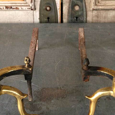 #53818 Pair of Vintage Brass & Cast Iron Andirons image 6