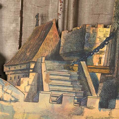 #53996 Antique Painted Castle Scene Stage Prop image 3