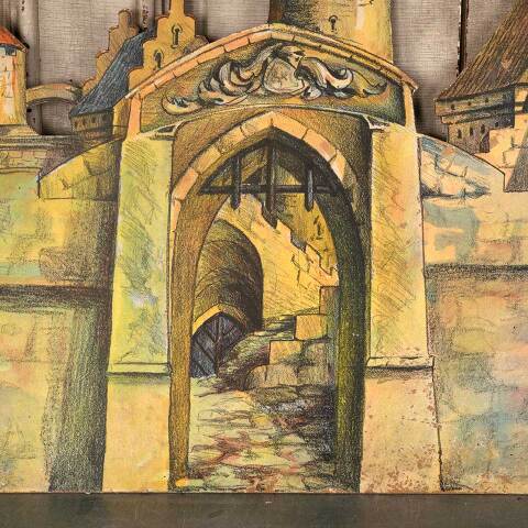 #53996 Antique Painted Castle Scene Stage Prop image 4