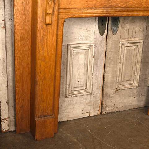 #54026 61x78 Salvaged Antique Oak Fireplace Mantel image 2