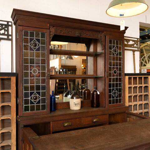 #54039 Antique English Oak Pub Dry Bar & Backbar image 4