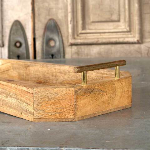 #54142 39x8 Long Wooden Tea Tray w. Brass Handles image 3