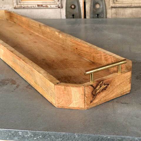 #54142 39x8 Long Wooden Tea Tray w. Brass Handles image 6