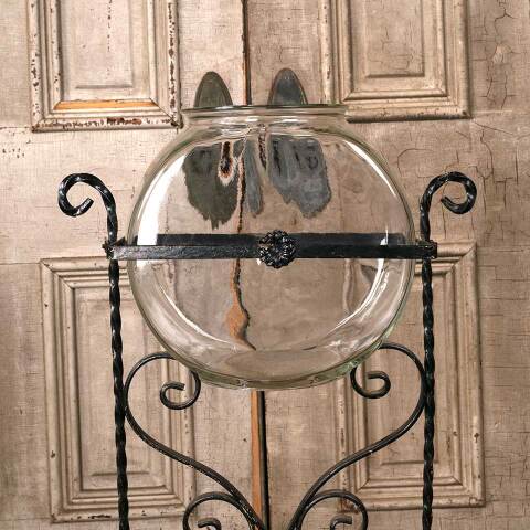 #54182 Antique Fishbowl & Wrought Iron Stand image 4