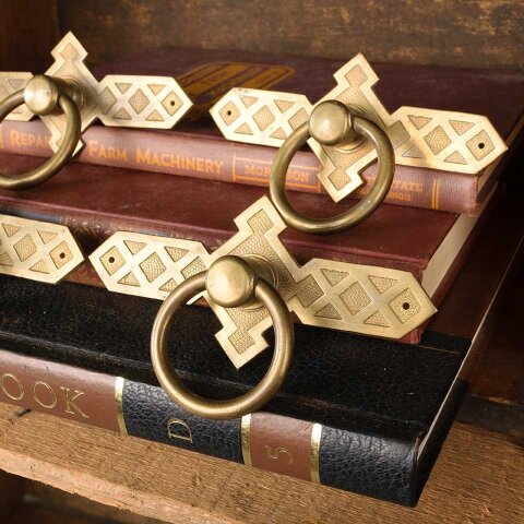 #54665 Antique Brass Furniture Ring Drawer Pulls image 4