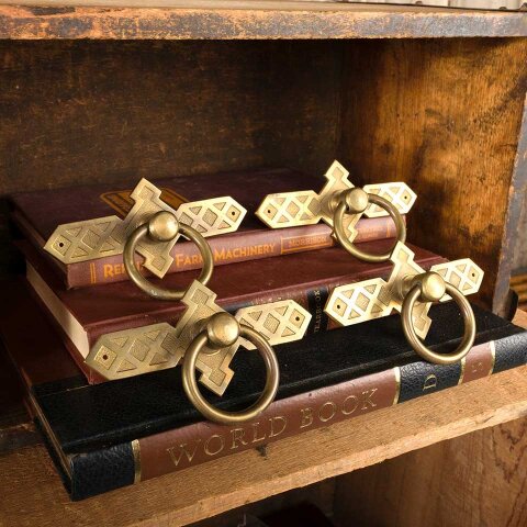 #54665 Antique Brass Furniture Ring Drawer Pulls image 7