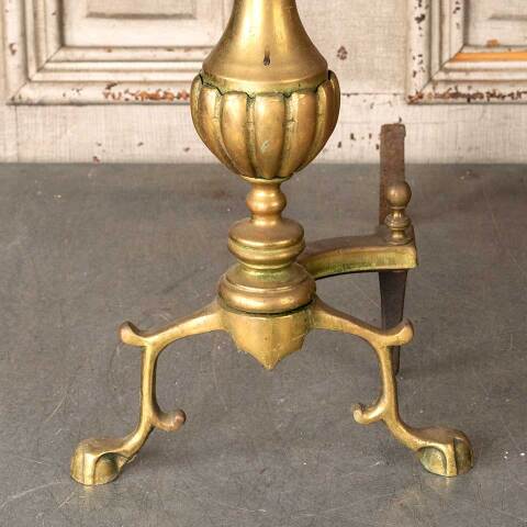 #54692 Antique Brass & Cast Iron Fireplace Andirons image 2
