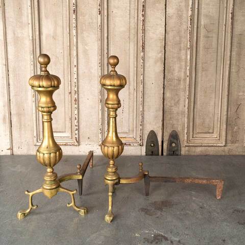 #54692 Antique Brass & Cast Iron Fireplace Andirons image 7