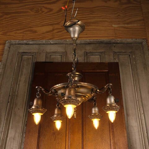20" Antique 5 Bulb Chandelier Light Fixture