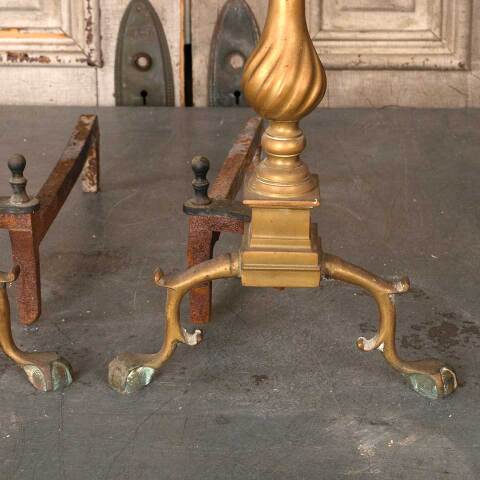 #54932 Pair of Antique Brass Fireplace Andirons image 3