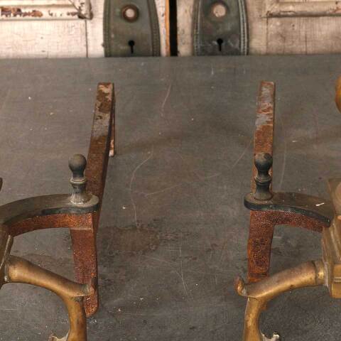 #54932 Pair of Antique Brass Fireplace Andirons image 4