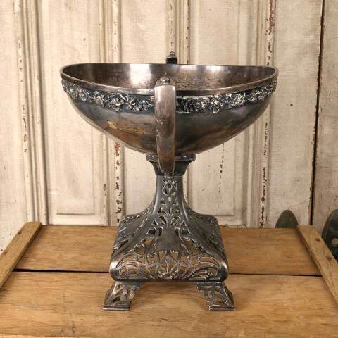 #54964 Large Antique Silver Handled Fruit Bowl Urn image 4