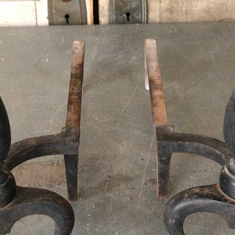 #54980 Pair of Vintage Brass & Cast Iron Andirons image 4