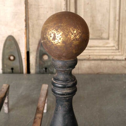 #54980 Pair of Vintage Brass & Cast Iron Andirons image 6