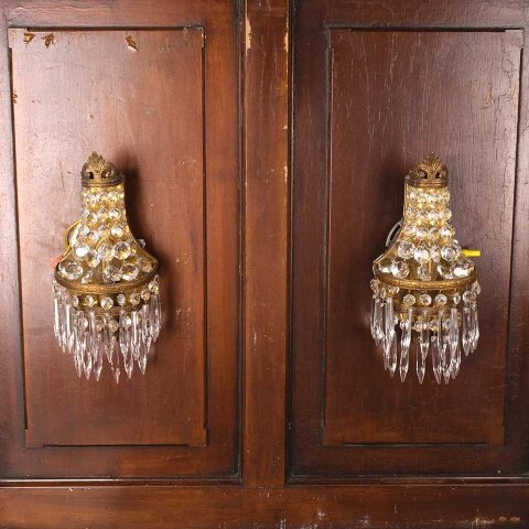 #55051 Vintage Brass & Glass Wall Sconce Lights image 2