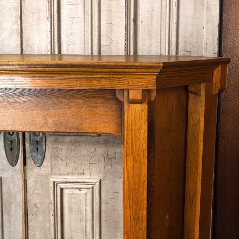 #55148 74x50 Salvaged Oak Corner Fireplace Mantel image 6
