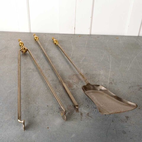#55161 Vintage Brass & Metal Fireplace Tool Set image 5
