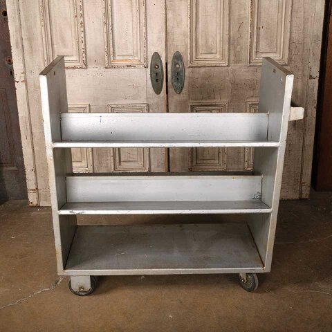 #55464 Vintage Metal Rolling Library Book Cart image 4