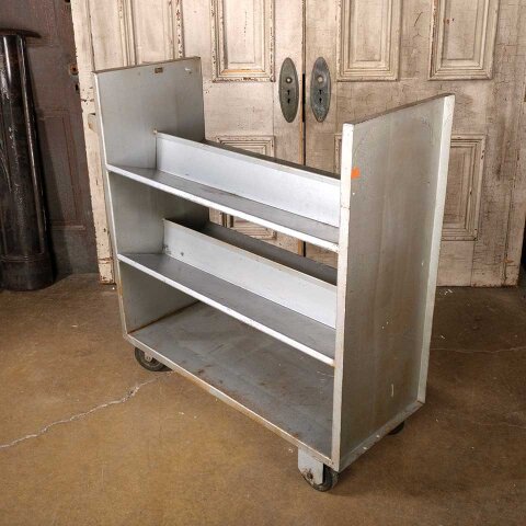 #55464 Vintage Metal Rolling Library Book Cart image 3