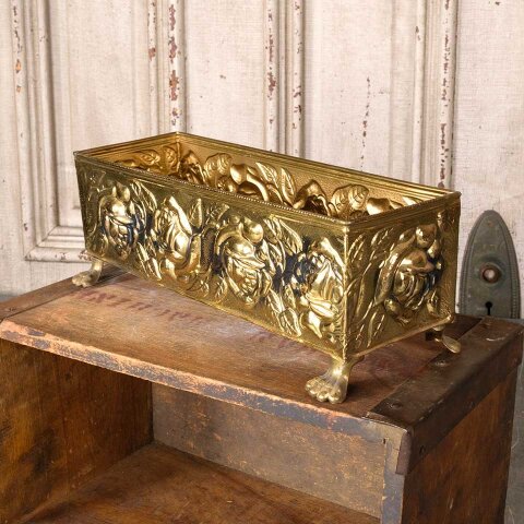 #55710 12x5 Ornate Pressed Brass Footed Container image 3