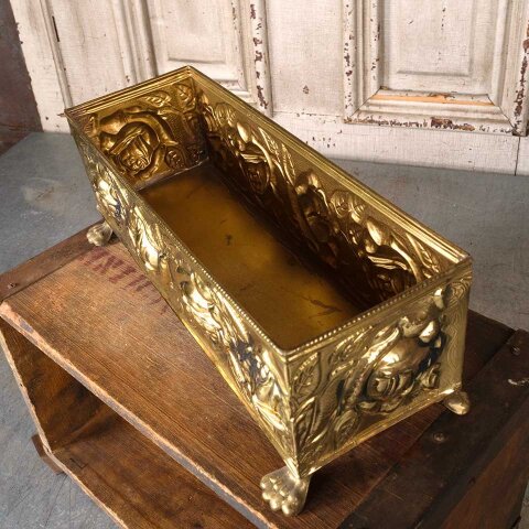 #55710 12x5 Ornate Pressed Brass Footed Container image 6