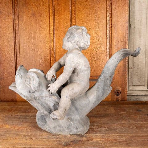 #55807 Antique Cherub & Fish Garden Statue image 7