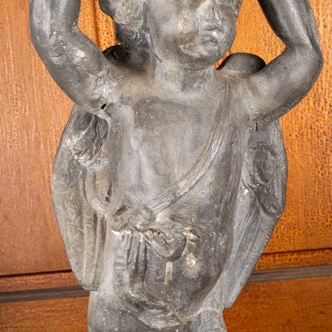 #55808 27" Antique Cast Metal Cherub Garden Statue image 4