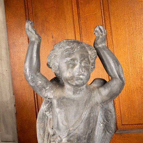 #55808 27" Antique Cast Metal Cherub Garden Statue image 5