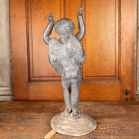 #55808 27" Antique Cast Metal Cherub Garden Statue image 6