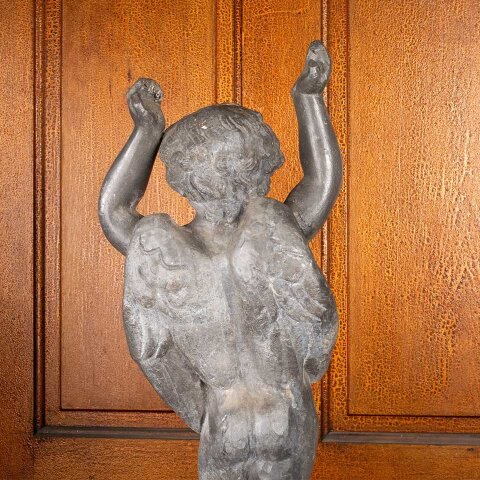 #55808 27" Antique Cast Metal Cherub Garden Statue image 7