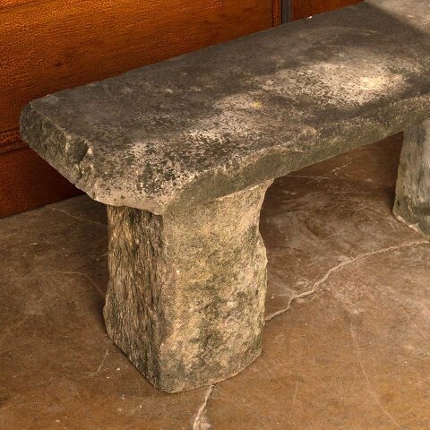 #55831 Antique Primitive 3 Piece Stone Garden Bench image 3
