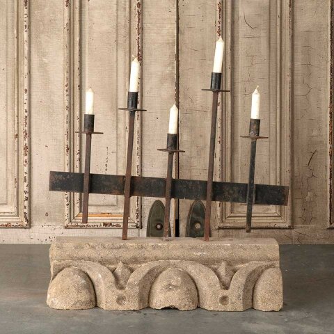 #55856 29x23 Repurposed Stone & Iron Candle Holder image 2