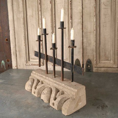 #55856 29x23 Repurposed Stone & Iron Candle Holder image 7