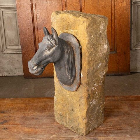 Cut Stone with Horse Head Garden Ornament