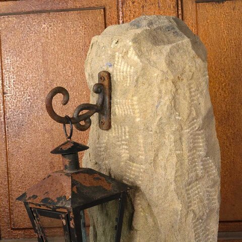 #55870 26" Cut Stone Garden Post w/ Cast Iron Hook image 2