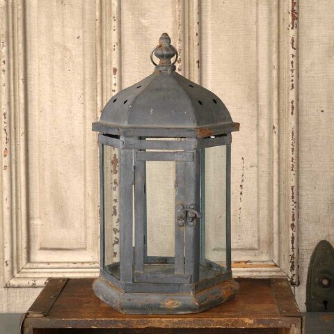 8x15 Metal & Glass Hexagonal Candle Lantern